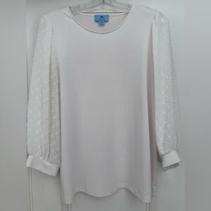 CeCe White Top with Sheer Sleeve Accents